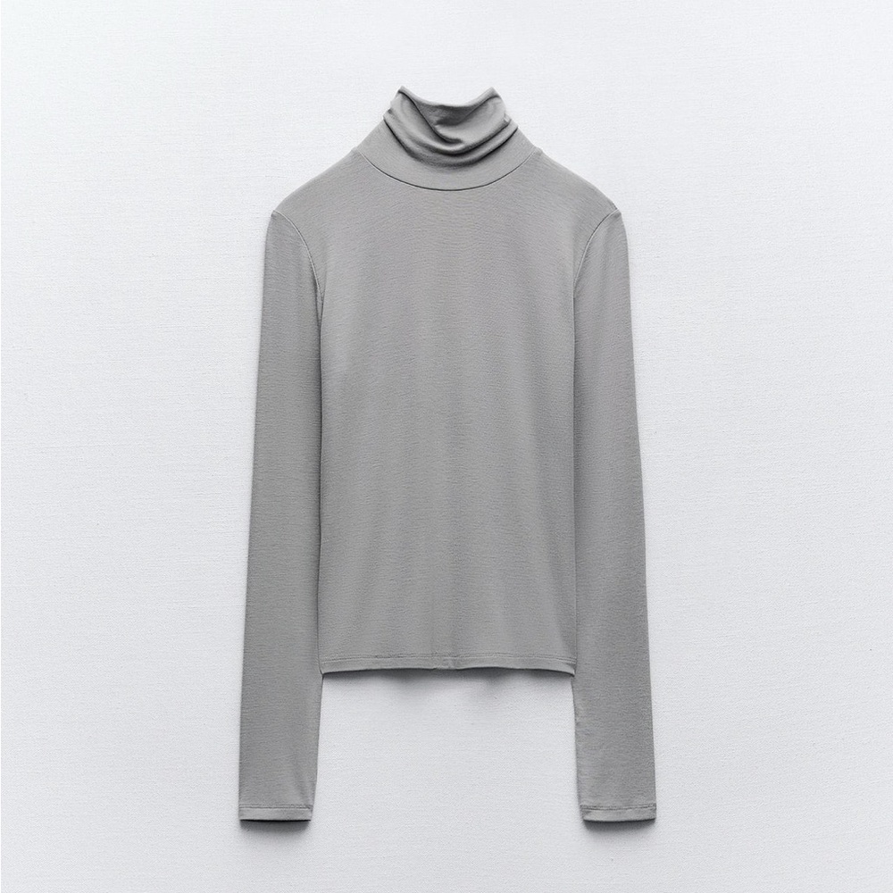 NWOT Zara Charcoal Gray Mock Neck Top Size Small